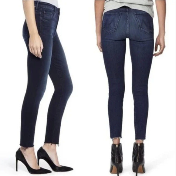 MOTHER Looker Ankle Fray Jeans Blue Untouched Skinny High Waisted - Picture 3 of 15